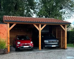 Carport 2 pentes 600 cm x 500 cm, bois DOUGLAS Français (Charpente en bois-auvent-abri voiture), 30 m². Garantie 10 ans