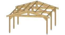 Carport 2 pentes 600 cm x 500 cm, bois DOUGLAS Français (Charpente en bois-auvent-abri voiture), 30 m². Garantie 10 ans