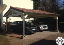 Carport 2 pentes 500 cm x 400 cm, bois DOUGLAS Français (Charpente en bois-auvent-abri voiture), 20 m². Garantie 10 ans