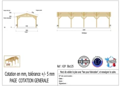 Carport 2 pentes, 500cm x 1250cm, bois DOUGLAS Français (Charpente en bois-auvent-abri voiture), 63 m². Garantie 10 ans