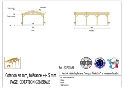 Carport 2 pentes 550cmx950cm, bois DOUGLAS Français (Charpente en bois-auvent-abri voiture), 53m². Garantie 10 ans