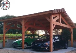 Carport 2 pentes faitage décalé, 650cmx550cm, bois DOUGLAS Français (Charpente en bois-auvent-abri voiture) 35 m².Garantie 10 ans
