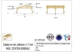 Carport 2 pentes faitage décalé, 650cmx550cm, bois DOUGLAS Français (Charpente en bois-auvent-abri voiture) 35 m².Garantie 10 ans