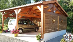 Carport 2 pentes faitage décalé, 650cmx600cm, bois DOUGLAS Français (Charpente en bois-auvent-abri voiture)39 m². Garantie 10 ans