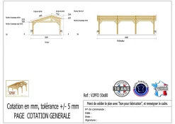 Carport 2 pentes faitage décalé, 500cmx800cm, bois DOUGLAS Français (Charpente en bois-auvent-abri voiture) 40 m².Garantie 10 ans