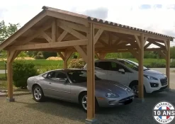 Carport 2 pentes faitage décalé, 500cm x 600cm,Pin DOUGLAS Français(Charpente en bois-auvent-abri voiture)30 m².Garantie 10 ans