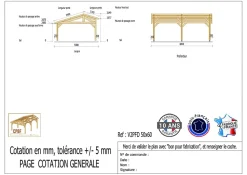 Carport 2 pentes faitage décalé, 500cm x 600cm,Pin DOUGLAS Français(Charpente en bois-auvent-abri voiture)30 m².Garantie 10 ans