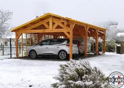 Carport 2 pentes faitage décalé 650cmx1050cm, bois DOUGLAS Français (Charpente en bois-auvent-abri voiture)68 m².Garantie 10 ans