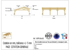 Carport 2 pentes faitage décalé 650cmx1050cm, bois DOUGLAS Français (Charpente en bois-auvent-abri voiture)68 m².Garantie 10 ans
