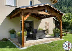 Carport adossé deux pentes 350cmx550cm bois DOUGLAS Français (Charpente en bois-auvent-abri voiture) 20m². Garantie 10 ans