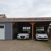 Carport adossé deux pentes 650cmx1250cm bois DOUGLAS Français (Charpente en bois-auvent-abri voiture) 82m². Garantie 10 ans