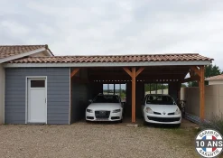Carport adossé deux pentes 650cmx1250cm bois DOUGLAS Français (Charpente en bois-auvent-abri voiture) 82m². Garantie 10 ans