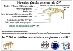 Carport adossé deux pentes 650cmx1250cm bois DOUGLAS Français (Charpente en bois-auvent-abri voiture) 82m². Garantie 10 ans