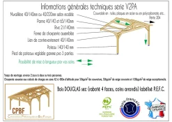 Carport adossé deux pentes 650cmx1250cm bois DOUGLAS Français (Charpente en bois-auvent-abri voiture) 82m². Garantie 10 ans