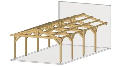Carport adossé deux pentes 650cmx1250cm bois DOUGLAS Français (Charpente en bois-auvent-abri voiture) 82m². Garantie 10 ans