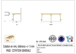 Carport adossé toit plat 300cmx450cm, bois DOUGLAS Français (Charpente en bois-auvent-abri voiture) 14 m². Garantie 10 ans