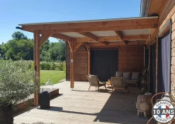 Carport adossé toit plat 300cmx450cm, bois DOUGLAS Français (Charpente en bois-auvent-abri voiture) 14 m². Garantie 10 ans