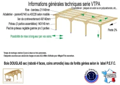 Carport adossé toit plat 300cmx450cm, bois DOUGLAS Français (Charpente en bois-auvent-abri voiture) 14 m². Garantie 10 ans