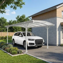 Carport aluminium blanc 3x4,34m 13m² polycarbonate 6mm X-METAL avec kit d'ancrage