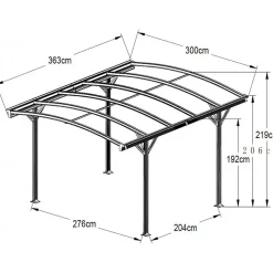Carport aluminium 3x3,6m 10,89m² polycarbonate 6mm X-METAL anthracite avec kit d'ancrage
