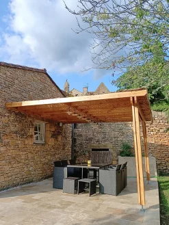 Carport pergola adossée 400cmx500cm Bois DOUGLAS Français label PEFC (Charpente - Auvent- Abri terrasse) surface 20 m²