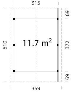 Carport simple Robert bois naturel surface 11.7m²
