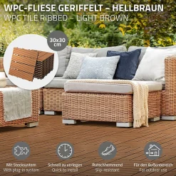 Carreaux terrasse dalles 30x30cm 2m² carrelage jardin aspect bois marron clair