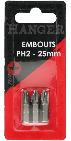 Carte de 3 embouts cruciformes PH2 25mm - HANGER - 133012