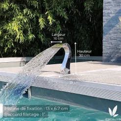 Cascade pour Piscine ou Spa Inox Fontaine Bassin Modèle Mini Demi Coeur Hauteur 30cm Largeur 16cm Profondeur 19cm Zenlys