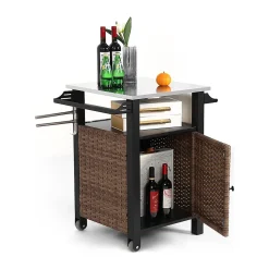 Chariot Bar Extérieur 1 Porte Osier Acier Inox Plateau Marron Blackcolors