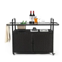 Chariot Bar Extérieur Osier Acier Seau Glace Roues Verrou Noir Blackcolors