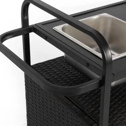 Chariot Bar Extérieur Osier Acier Seau Glace Roues Verrou Noir Blackcolors