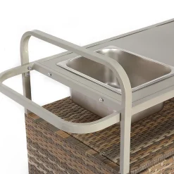 Chariot Bar Extérieur Osier Acier Seau Glace Roues Verrou Beige Blackcolors