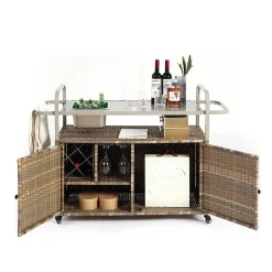 Chariot Bar Extérieur Osier Acier Seau Glace Roues Verrou Beige Blackcolors