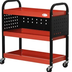 Chariot d'atelier servante 3 niveaux 3 panneaux perforés max. 100 Kg acier rouge noir