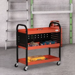 Chariot d'atelier servante 3 niveaux 3 panneaux perforés max. 100 Kg acier rouge noir