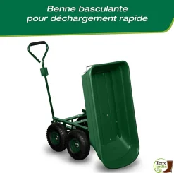 Chariot de Jardin 4 Roues Fonction Brouette Jardin - Chariot Remorque avec Attelage Tracteur Tondeuse