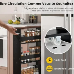Chariot de Rangement de Cuisine à 4 Niveaux avec 4 roulettes Étagère de Cuisine avec Poignée Latérale Noir Brun