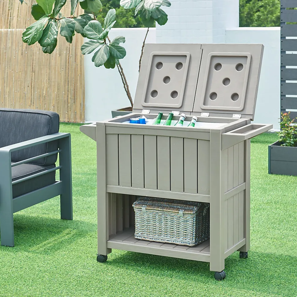 Chariot de service avec glacière Arsita 102 x 47 x 87 cm beige aspect bois casa.pro