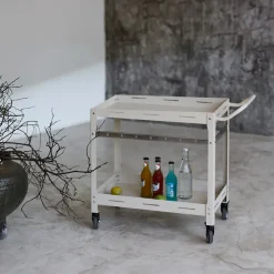 Chariot de service d'extérieur Bard acier 72 x 77 x 38 cm champagne casa.pro