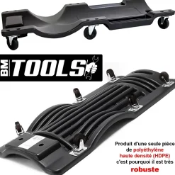 Chariot de visite BM TOOLS BMT-ROULETTE Mécanicien Garagiste, Planche de travail pour vidange véhicule, 6 roulettes pivotantes