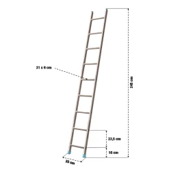 Échelle simple aluminium 2,45 m 9 barreaux, largeur 35 cm, légère moins de 4 kg