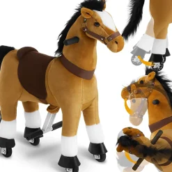 Cheval à bascule en peluche sur roulettes avec pédales antidérapantes