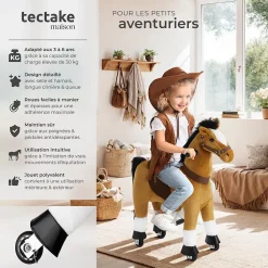 Cheval à bascule en peluche sur roulettes avec pédales antidérapantes