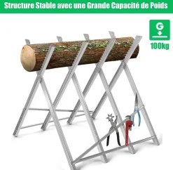 Chevalet de Sciage Pliable pour Tronçonneuses,Charge 100KG,Chevalet de Travail Réglable avec Dents de Scie/Entretoises