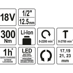 cle a choc yato avec batterie 18.0 V 2 Ah