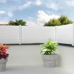 Clôture aluminium panneau plein (Blanc brillant - Longueur 1.911 x Hauteur 0.515 m - 3 lames)