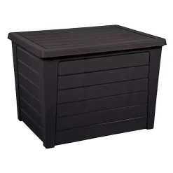 Coffre de rangement - BAYA - 160 L - Anthracite - Noir - Aspect bois - Sécurité anti-étouffement