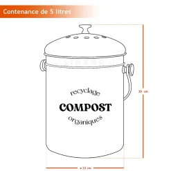Composteur, bac, poubelle à compost de cuisine 5L rond en Inox - Gris - Linxor