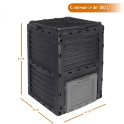 Composteur, bac, poubelle à compost de jardin - 300 L - Noir et Gris - Linxor